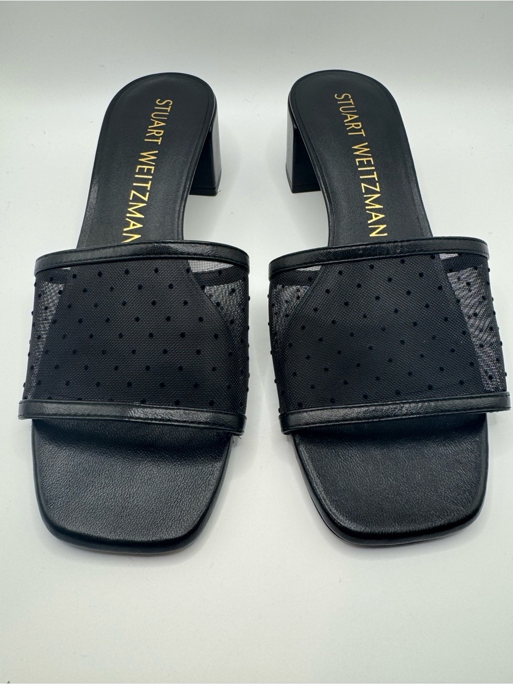 Stuart Weitzman Cayman Black 35 Block Slide Heels Sandals 8.5 Black